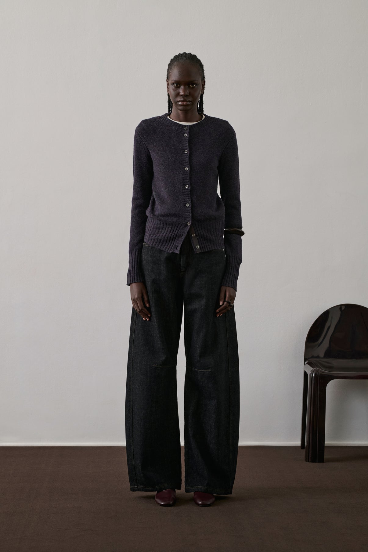 Cardigan Fugu - Aubergine - Laine - Femme vue 1