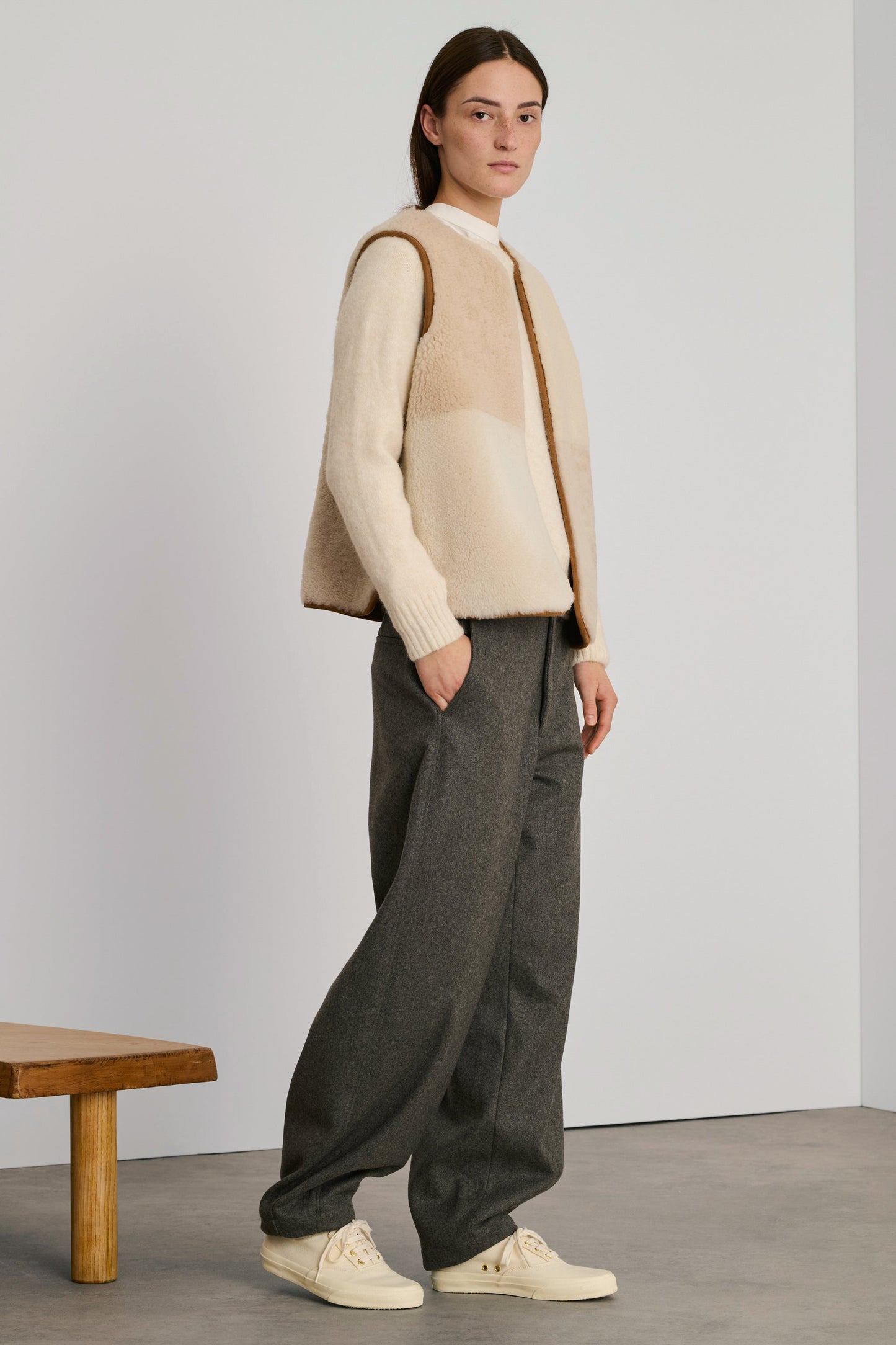 Gilet Réversible Sans Manches Vinh - Ecru/Beige - Cuir - Femme